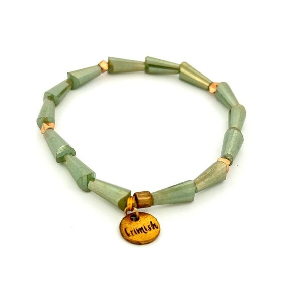 Erimish Green Beaded Bracelet Geometric Shape Stretchy Signed - Picture 1 of 6